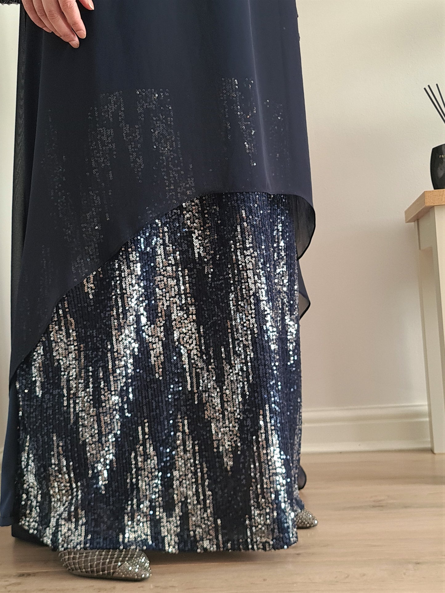 Navy Sequined Layered Dress