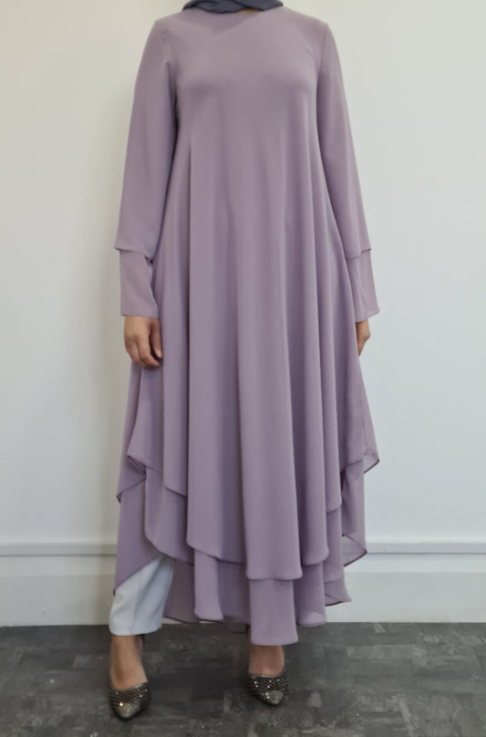 Lilac Layered Flared Dress with Necklace