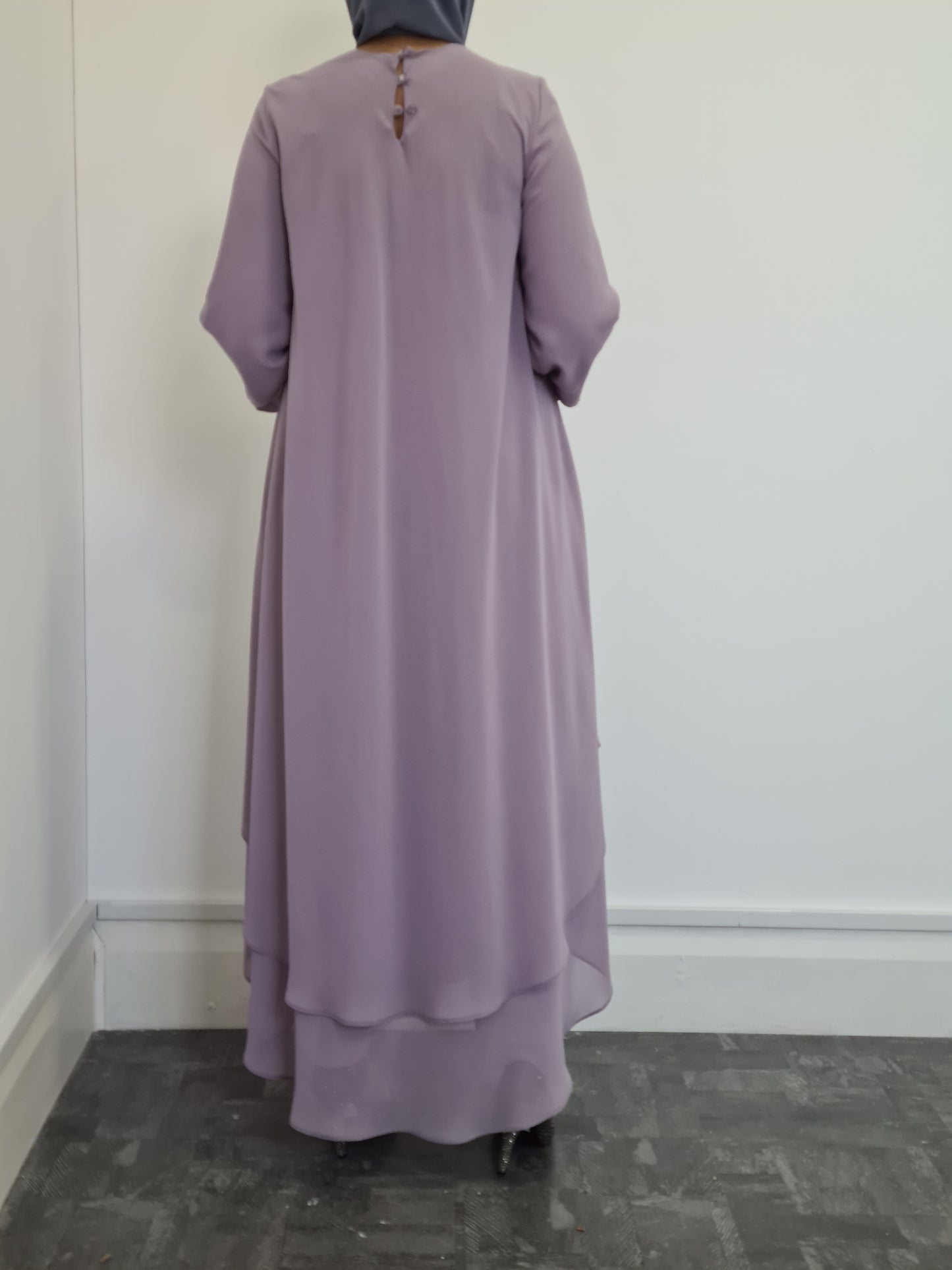 Lilac Layered Flared Dress with Necklace