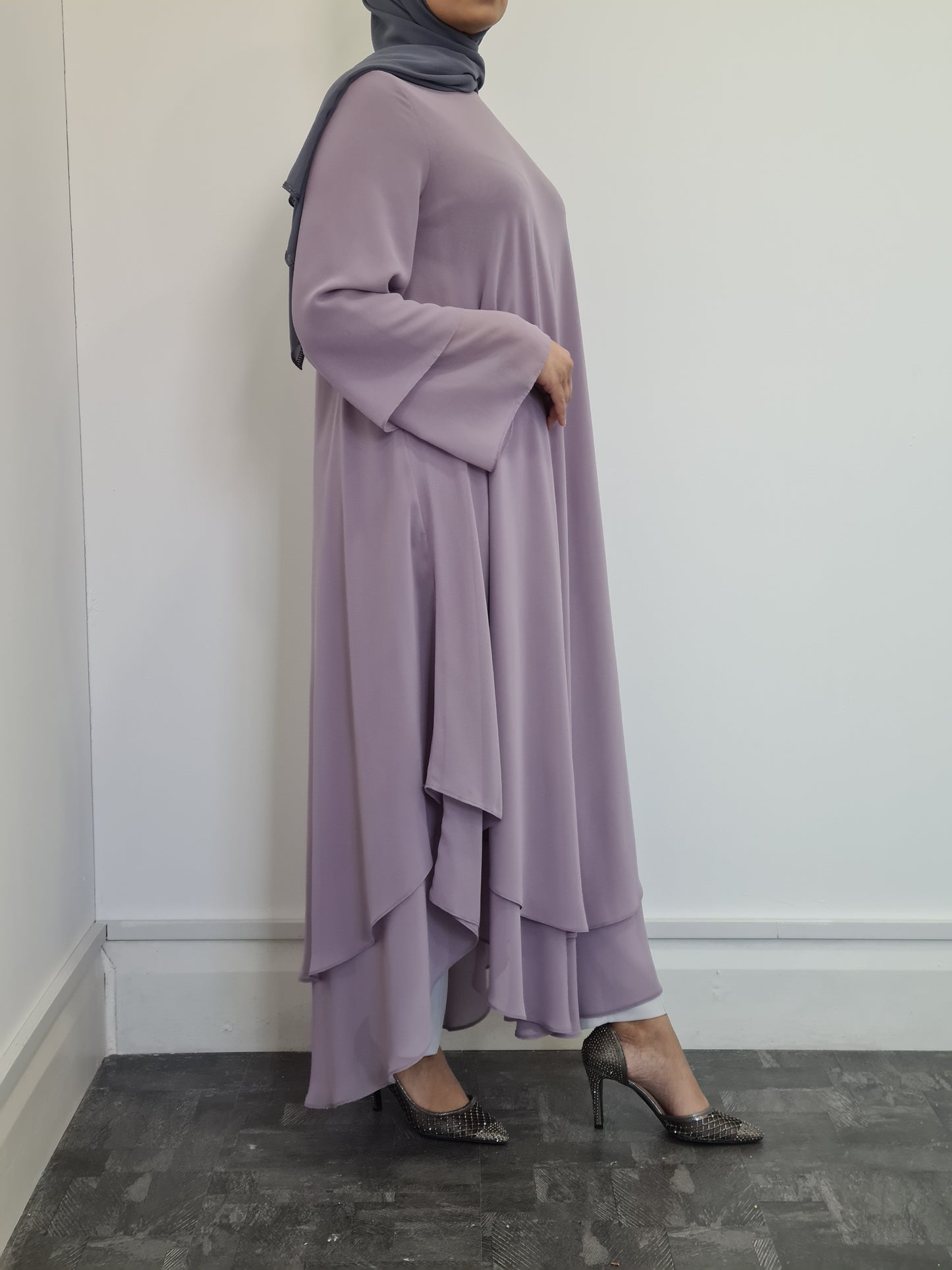 Lilac Layered Flared Dress with Necklace