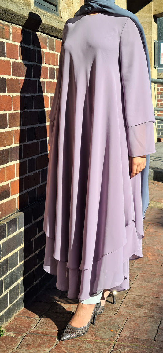 Lilac Layered Flared Dress with Necklace